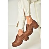 fox SHOES T996154009 Taba Kalın Topuklu Bağcıklı Kadın Ayakkabı, Taba-Suni Deri, 37
