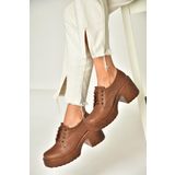 Fox Shoes T996154009 Taba Kalın Topuklu Bağcıklı Kadın Ayakkabı