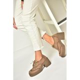 fox SHOES T996157002 Vizon Süet Kalın Topuklu Kadın Ayakkabı, Vizon-Süet, 40