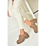 Fox Shoes T996157002 Vizon Süet Kalın Topuklu Kadın Ayakkabı