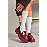 Fox Shoes T996198408 Bordo Rugan Kalın Tabanlı Makosen Kadın Ayakkabı