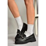 Fox Shoes T996198409 Siyah Kalın Tabanlı Makosen Kadın Ayakkabı