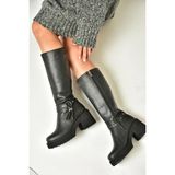 Fox Shoes T996224009 Siyah Kalın Topuklu Kadın Çizme