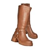 fox SHOES T996224009 Taba Kalın Topuklu Kadın Çizme, Taba-Suni Deri, 38
