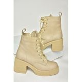 fox SHOES T996533009 Bej Kalın Topuklu Kadın Bot, Bej-Suni Deri, 38
