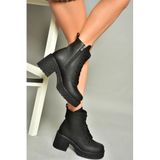 fox SHOES T996533009 Siyah Kalın Topuklu Kadın Bot, Siyah-Suni Deri, 38