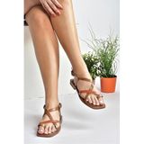 fox SHOES Taba/turuncu Hakiki Deri Parmak Arası Kadın Sandalet M291841203, Taba/Turuncu-Hakiki Deri, 37