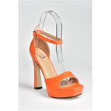 fox SHOES Turuncu Platform Kalın Topuklu Kadın Ayakkabı K404580109, Turuncu-Suni Deri, 39