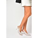 fox SHOES U246229006 Sedef Dantel Kumaş İnce Topuklu Kadın Abiye Ayakkabı, Sedef-Dantel, 37