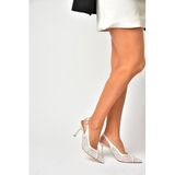 fox SHOES U246229006 Sedef Dantel Kumaş İnce Topuklu Kadın Abiye Ayakkabı, Sedef-Dantel, 40