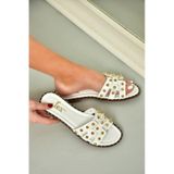 Fox Shoes U291100003 Beyaz Hakiki Deri Kadın Terlik