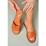Fox Shoes U291100003 Turuncu Hakiki Deri Kadın Terlik