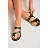 Fox Shoes U390959503 Siyah Hakiki Deri Kadın Terlik