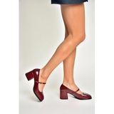 fox SHOES U518422008 Bordo Rugan Kalın Topuklu Kadın Ayakkabı, Bordo-Rugan, 39
