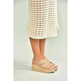 Fox Shoes U555750203 Bej Hakiki Deri Dolgu Topuklu Kadın Ayakkabı