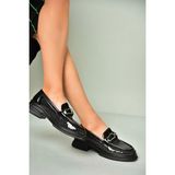 Fox Shoes U704126508 Siyah Rugan Loafer Makosen Kadın Ayakkabı