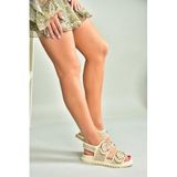 fox SHOES U725092117 Bej Hasır Kadın Sandalet, Bej-Hasır, 38
