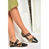 fox SHOES U725512102 Leopar Desenli Kadın Babet, Leopar-Süet, 38