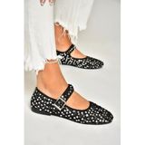 fox SHOES U725675504 Siyah/Gümüş Kumaş Pullu Kadın Babet, Siyah/Gümüş-Kumaş, 37