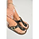 Fox Shoes U777917009 Siyah Parmak Arası Kadın Terlik