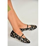fox SHOES U820084509 Siyah Kadın Babet, Siyah-Suni Deri, 36