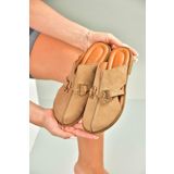 Fox Shoes U944150403 Vizon Hakiki Deri Önü Kapalı Kadın Terlik