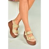 Fox Shoes U946418517 Bej Hasır Dolgu Topuklu Kadın Ayakkabı