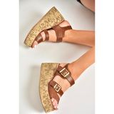 Fox Shoes U996752009 Taba Dolgu Kadın Topuklu Ayakkabı