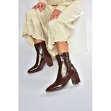 fox SHOES V250330309 Kahverengi Kalın Topuklu Kadın Bot, Kahverengi-Suni Deri, 37