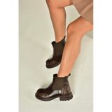 Fox Shoes V312402609 Kahverengi Kalın Tabanlı Lastik Detaylı Kadın Bot