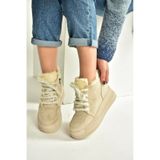 Fox Shoes V367343402 Bej Süet İçi Tüylü Kalın Tabanlı Kadın Bot