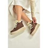Fox Shoes V367343402 Kahverengi Süet İçi Tüylü Kalın Tabanlı Kadın Bot