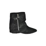 fox SHOES V380518102 Siyah Süet Düz Taban Fermuar Detaylı Kadın Bot, Siyah-Süet, 37