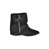 fox SHOES V380518102 Siyah Süet Düz Taban Fermuar Detaylı Kadın Bot, Siyah-Süet, 38