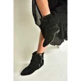 Fox Shoes V380518102 Siyah Süet Düz Taban Fermuar Detaylı Kadın Bot