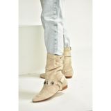 fox SHOES V380519002 Bej Süet Düz Tabanlı Rahat Kalıp Kadın Bot, Bej-Süet, 37