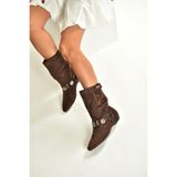 Fox Shoes V380519002 Kahverengi Süet Düz Tabanlı Rahat Kalıp Kadın Bot