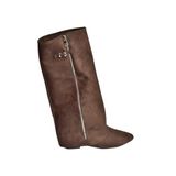 fox SHOES V380526402 Kahverengi Süet Düz Taban Fermuar Detaylı Kadın Çizme, Kahverengi-Süet, 38