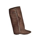 fox SHOES V380526402 Kahverengi Süet Düz Taban Fermuar Detaylı Kadın Çizme, Kahverengi-Süet, 40