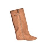 Fox Shoes V380526402 Taba Süet Düz Taban Fermuar Detaylı Kadın Çizme