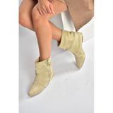 Fox Shoes V380614202 Bej Hakiki Deri Süet Fermuar Detaylı Günlük Kadın Bot