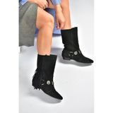 Fox Shoes V380625502 Siyah Süet Püskül Detaylı Kadın Bot