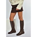 fox SHOES V398750603 Kahverengi Hakiki Deri Alçak Tabanlı Kadın Çizme, Kahverengi-Hakiki Deri, 38