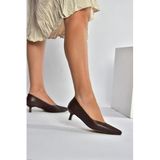 fox SHOES V404090309 Kahverengi Sivri Burun Alçak Topuklu Kadın Ayakkabı, Kahverengi-Suni Deri, 38