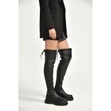 Fox Shoes V404602009 Siyah Suni Deri Dizüstü Streç Çorap Çizme