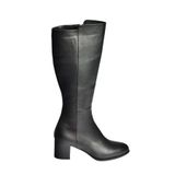 fox SHOES V468213103 Siyah Hakiki Deri Kalın Topuklu Kadın Çizme, Siyah-Hakiki Deri, 39