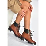 Fox Shoes V555085503 Taba Hakiki Deri Comfort Ortopedik Taban Kadın Bot