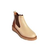 fox SHOES V555115103 Bej Hakiki Deri Kalın Tabanlı Kadın Bot, Bej-Hakiki Deri, 37