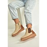 Fox Shoes V555115103 Bej Hakiki Deri Kalın Tabanlı Kadın Bot