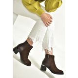 Fox Shoes V555559502 Kahverengi Hakiki Deri Süet Kalın Topuklu Kadın Bot
